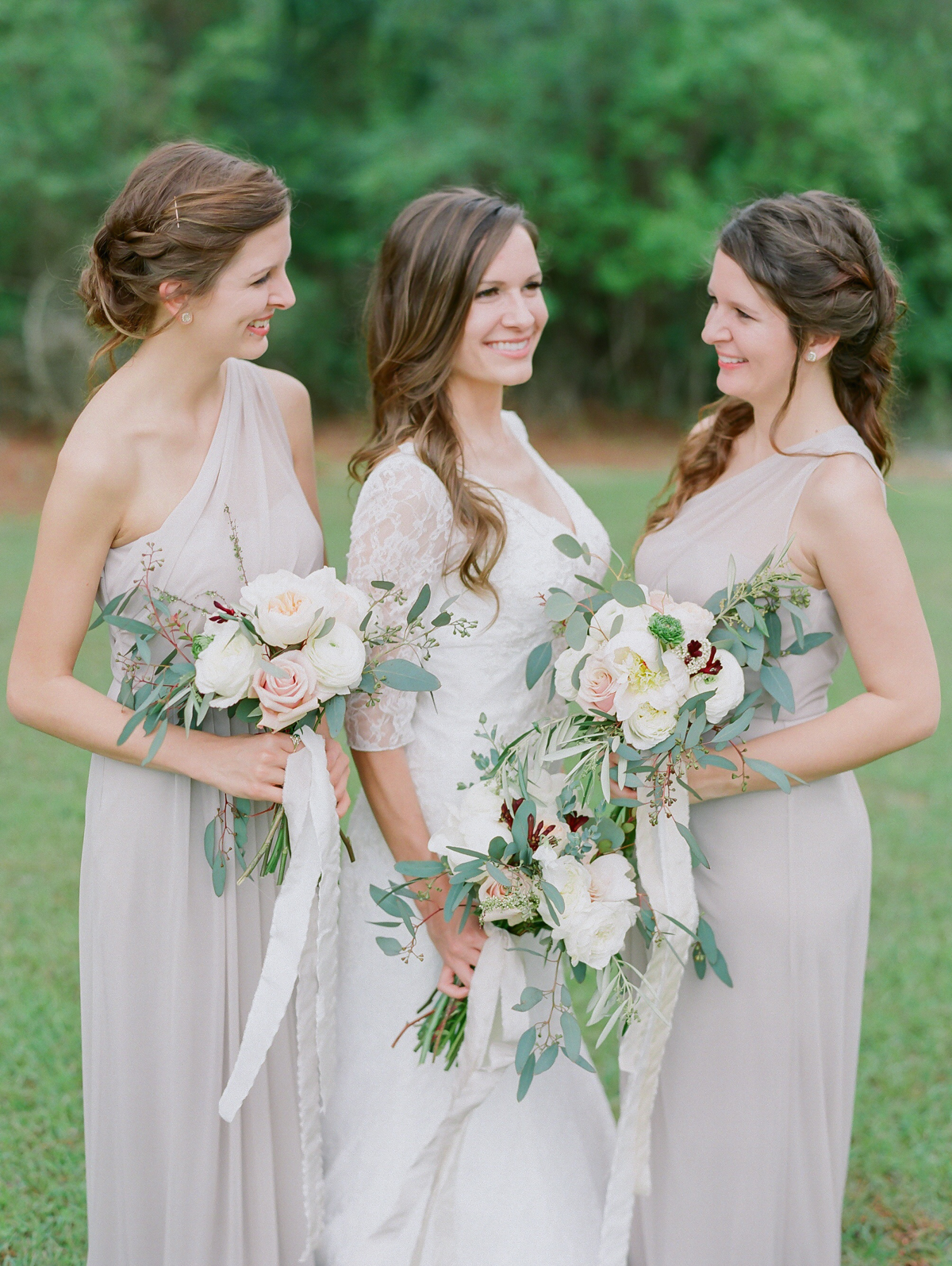 Neutral Bridesmaids Dresses | Fine Art Crestview Florida Wedding | Jennifer Blair Photography 