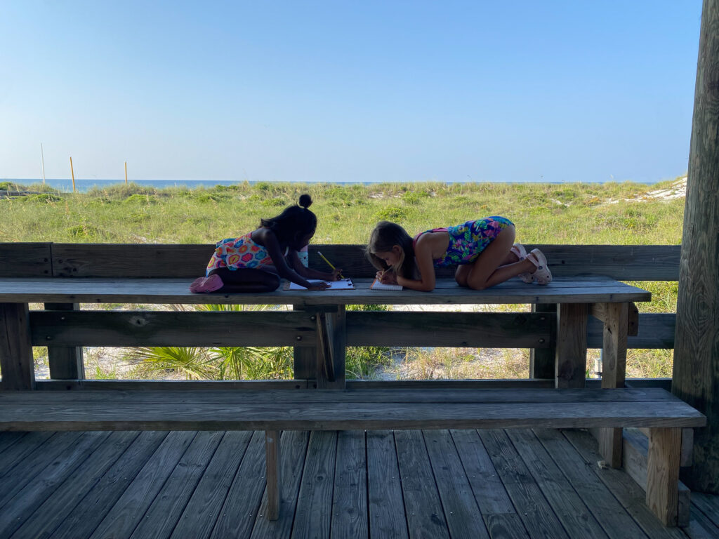 Two girls homeschooling in Florida.